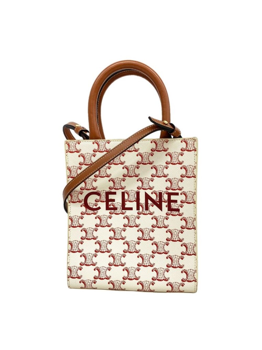 Celine Handbag Triomphe Mini Vertical Cabas White Gold 2-Way Bag